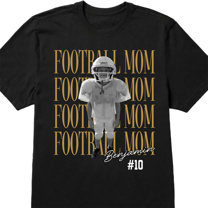 Football Mom Custom Photo T-shirt With Football Player Design - Personalized Custom Unisex T-shirt, Hoodie - FAM1104_BBAS