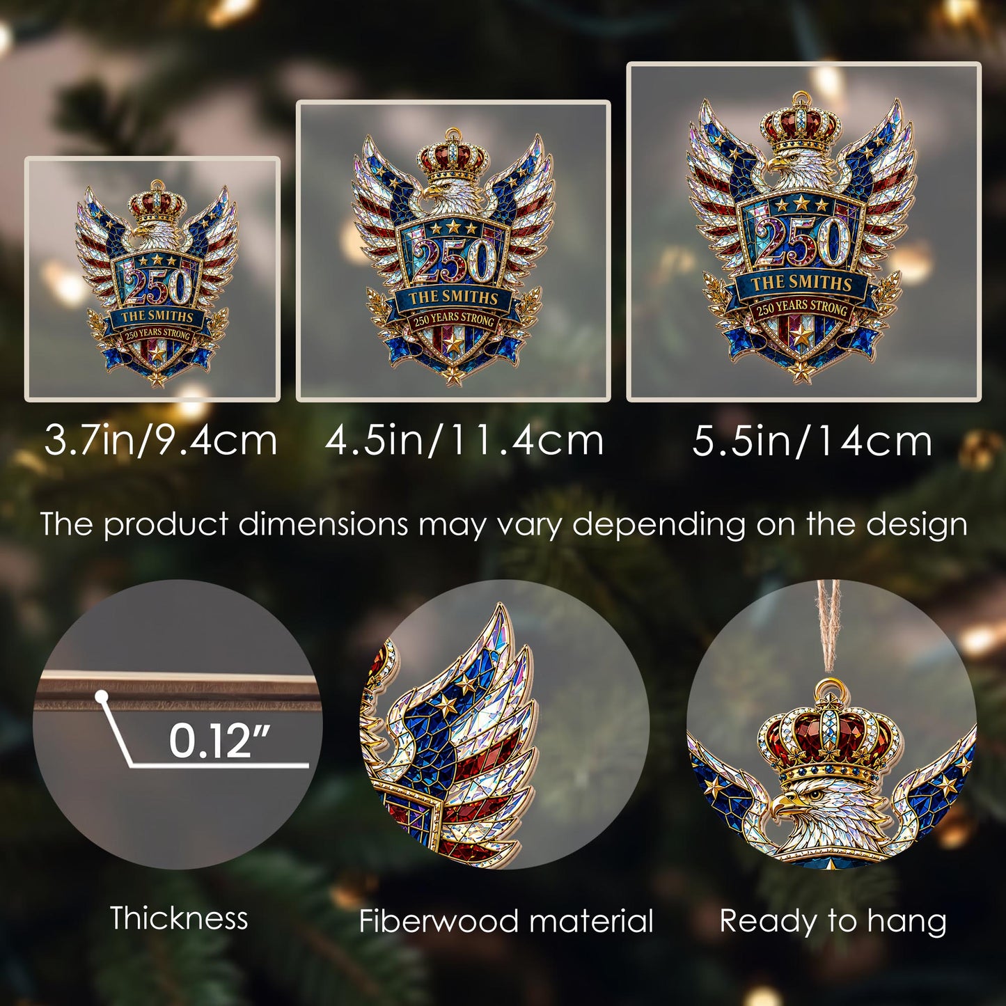 Our Family 250 Years Strong Eagle Shield And Crown - Personalized Custom Wood Ornament, Custom Shaped - FAM1152_WDO
