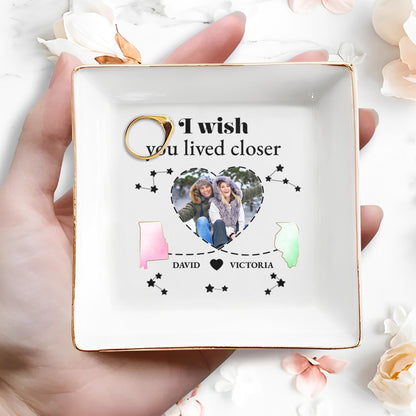 I Wish You Lived Closer Heart and Stars Design - Personalized Custom Jewelry Dish - FAM116_SCRD