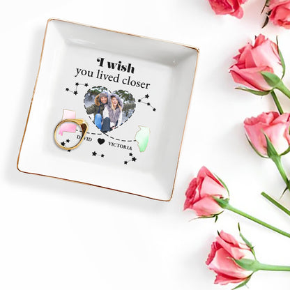 I Wish You Lived Closer Heart and Stars Design - Personalized Custom Jewelry Dish - FAM116_SCRD