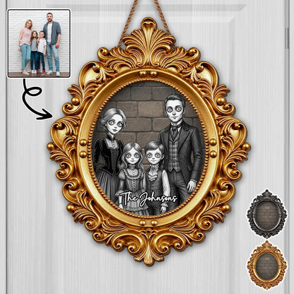Our Family Gothic Spooky Portrait With Victorian Gold Frame - Personalized Custom Shaped Wood Sign - FAM1215_WSIGN