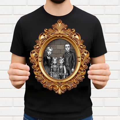 Our Family Gothic Spooky Portrait With Victorian Gold Frame - Personalized Custom Shaped Wood Sign - FAM1215_WSIGN