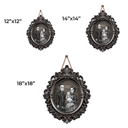Our Family Gothic Spooky Portrait With Victorian Gold Frame - Personalized Custom Shaped Wood Sign - FAM1215_WSIGN