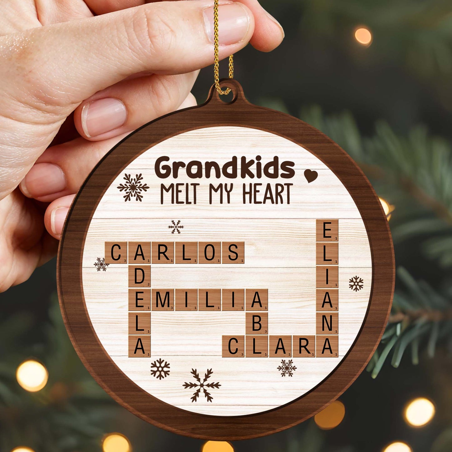 Grandkids Holding This Family Together Snowflake Design - Personalized Custom Wood Ornament, Custom Shaped - FAM128_WDO