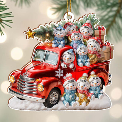 Wishing You A Merry Christmas With Snowmen And Red Truck