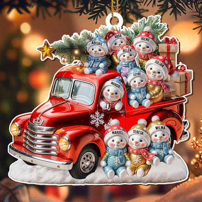 Wishing You A Merry Christmas With Snowmen And Red Truck