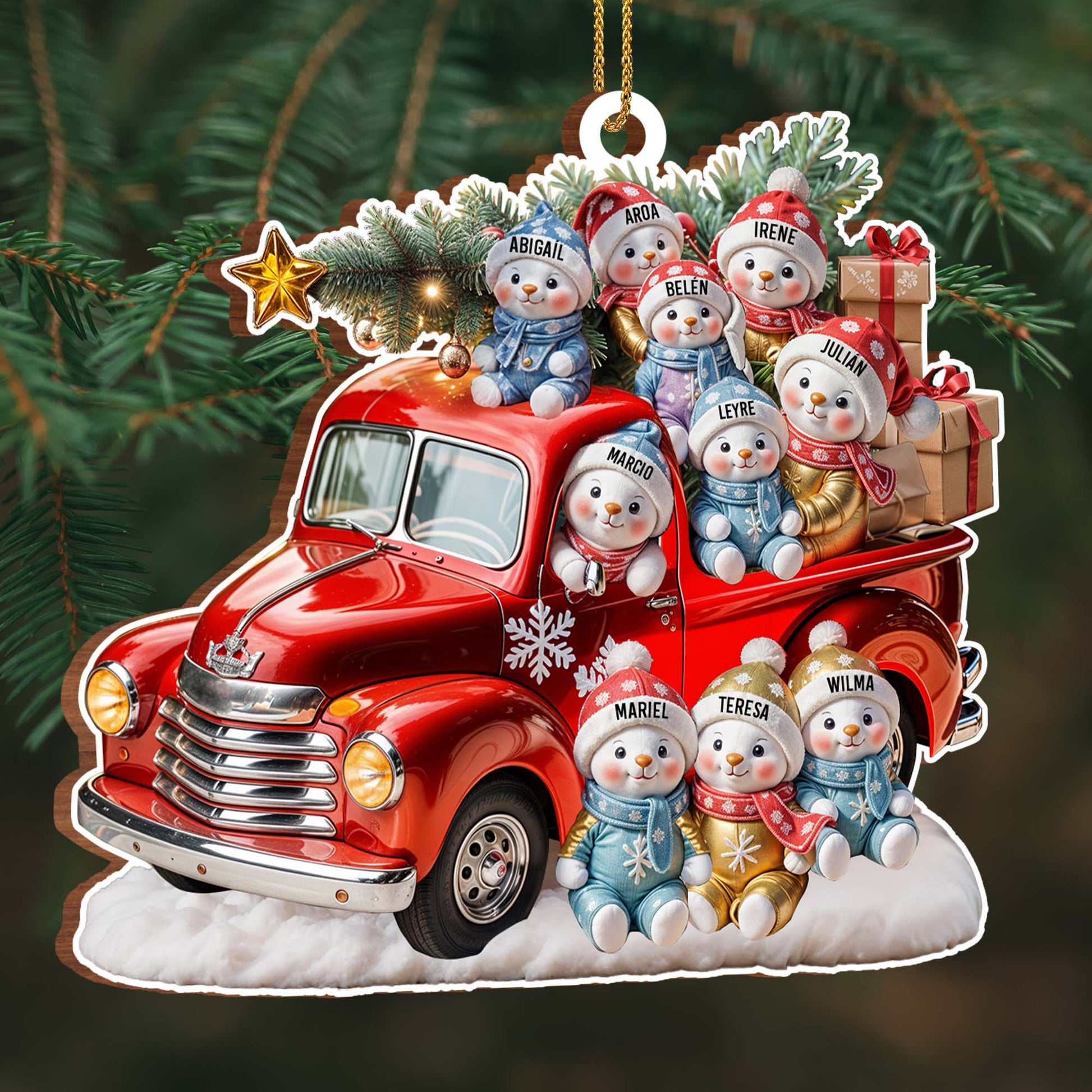 Wishing You A Merry Christmas With Snowmen And Red Truck