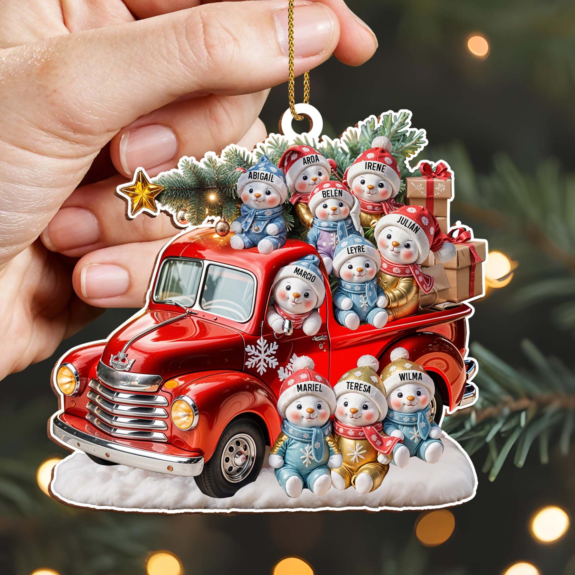 Wishing You A Merry Christmas With Snowmen And Red Truck