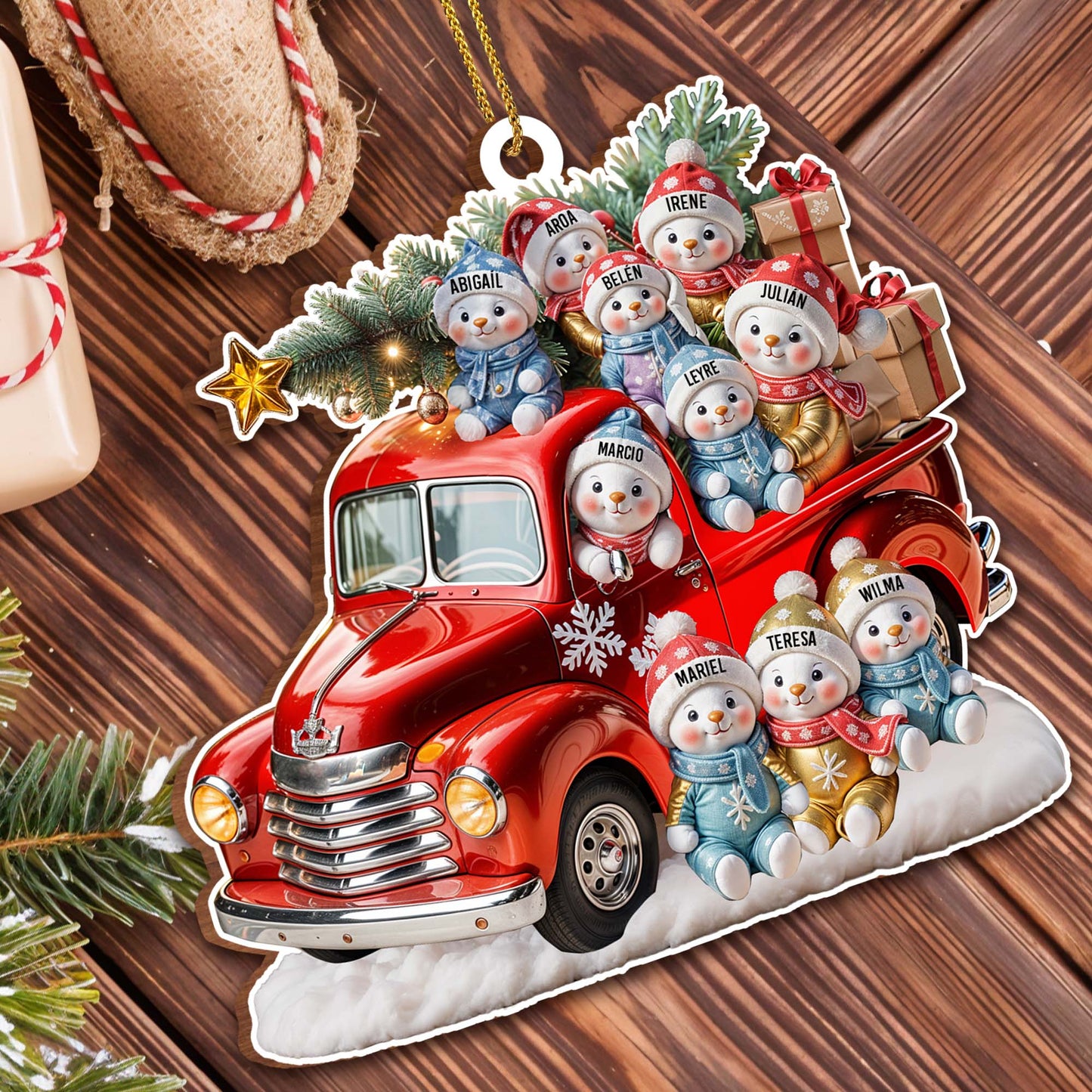 Wishing You A Merry Christmas With Snowmen And Red Truck