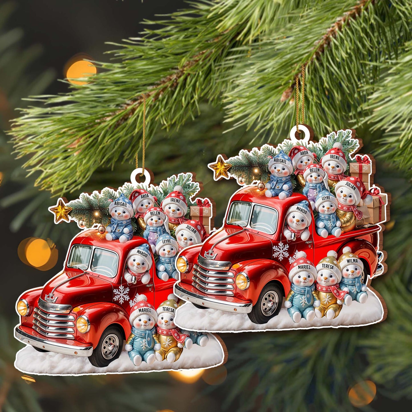 Wishing You A Merry Christmas With Snowmen And Red Truck