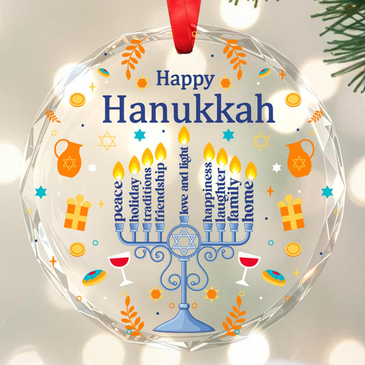 Menorah And Candles Happy Hanukkah Glass Ornament