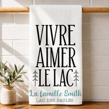 Vivre Aimer Le Lac Pine Trees Custom Family Name Lake Life - Personalized Kitchen Towel - FAM1407_TOWL
