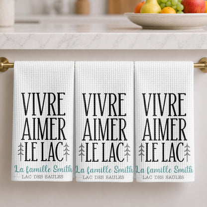 Vivre Aimer Le Lac Pine Trees Custom Family Name Lake Life - Personalized Kitchen Towel - FAM1407_TOWL