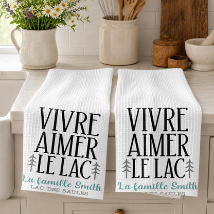 Vivre Aimer Le Lac Pine Trees Custom Family Name Lake Life - Personalized Kitchen Towel - FAM1407_TOWL