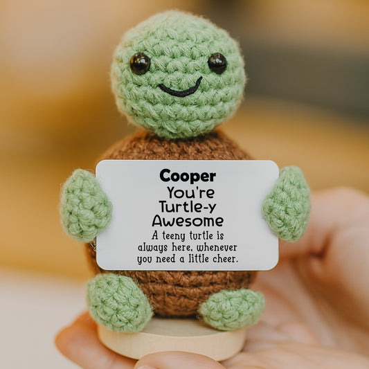 You're Turtle-y Awesome Turtle and Sunflower - Crochet Doll With Custom Card - FAM140_CDOLL