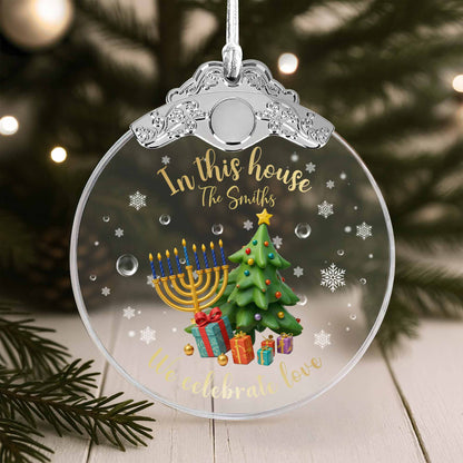 In This House We Celebrate Love With Christmas Tree And Menorah