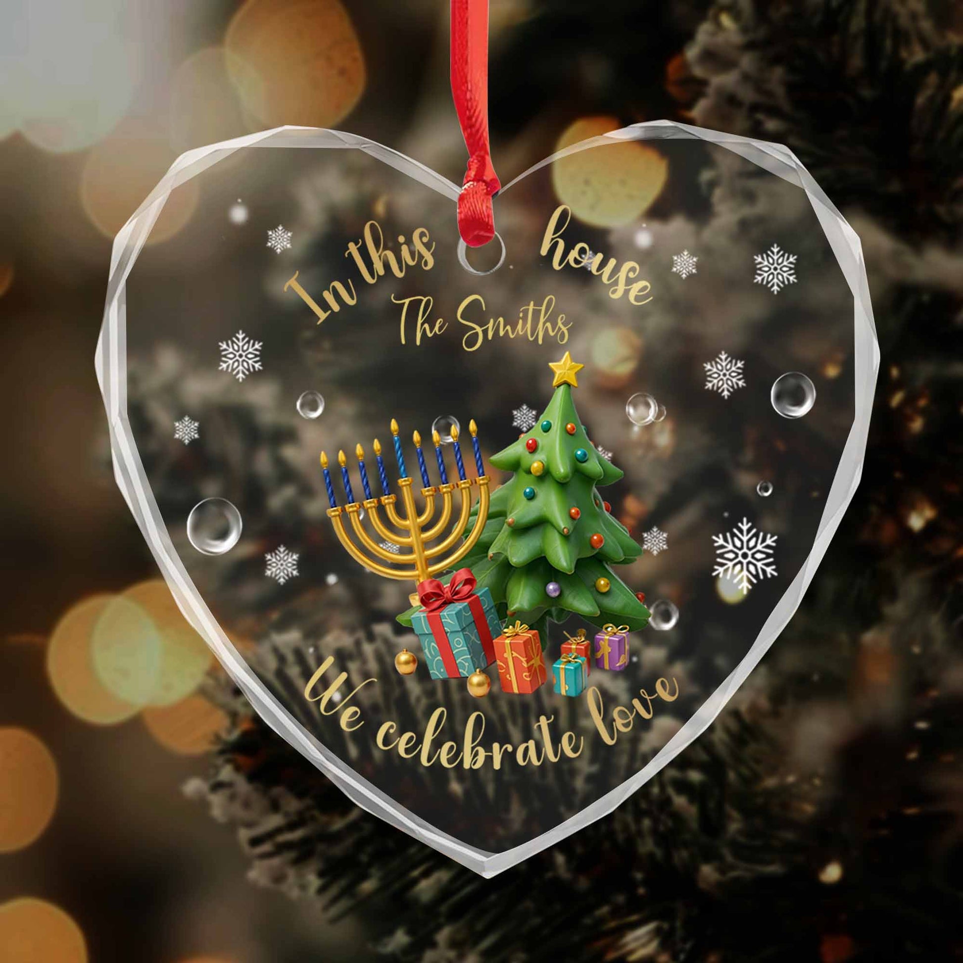 In This House We Celebrate Love With Christmas Tree And Menorah