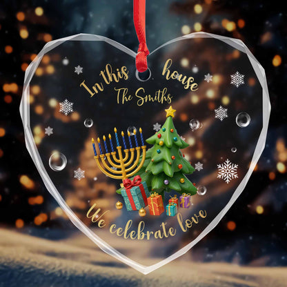 In This House We Celebrate Love With Christmas Tree And Menorah