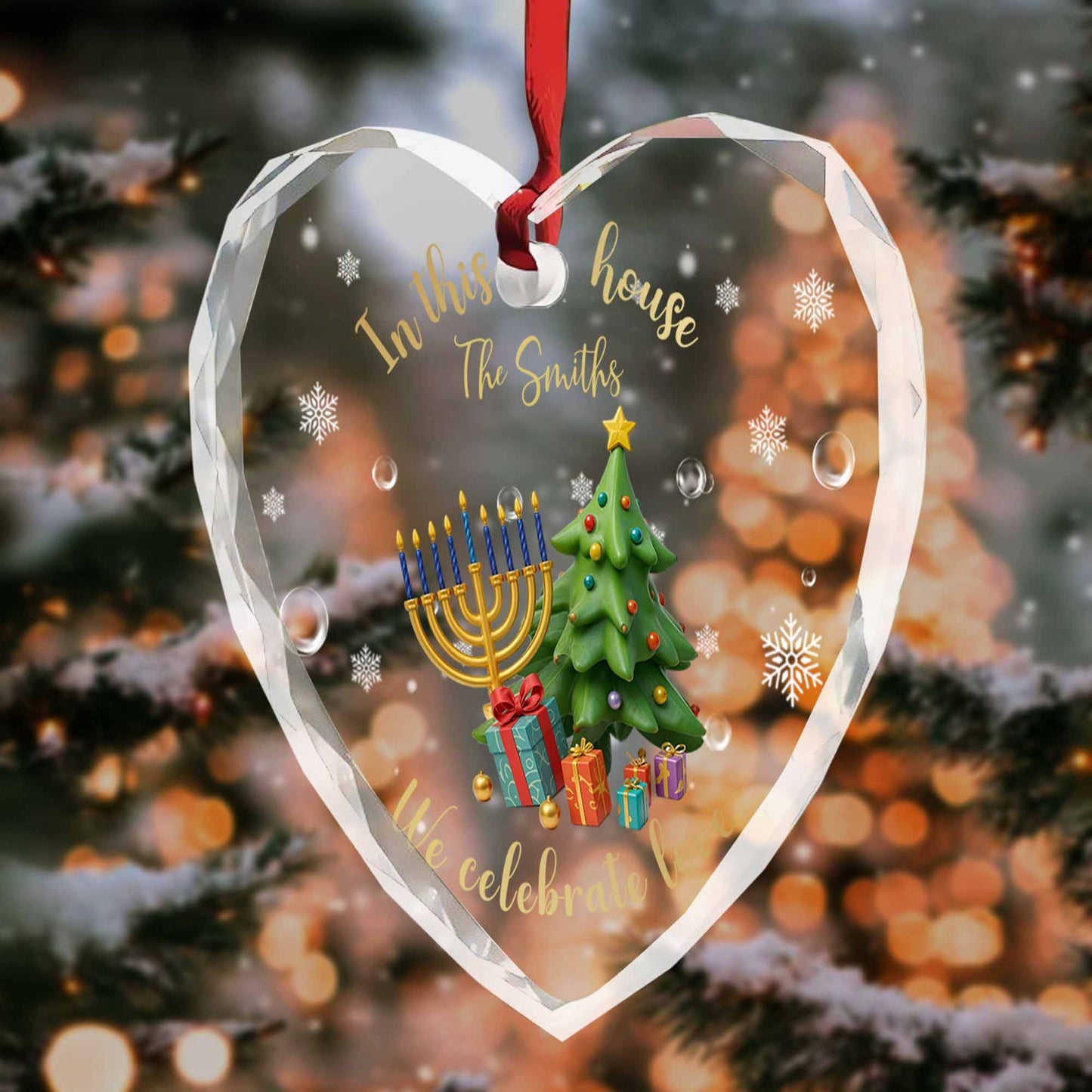 In This House We Celebrate Love With Christmas Tree And Menorah