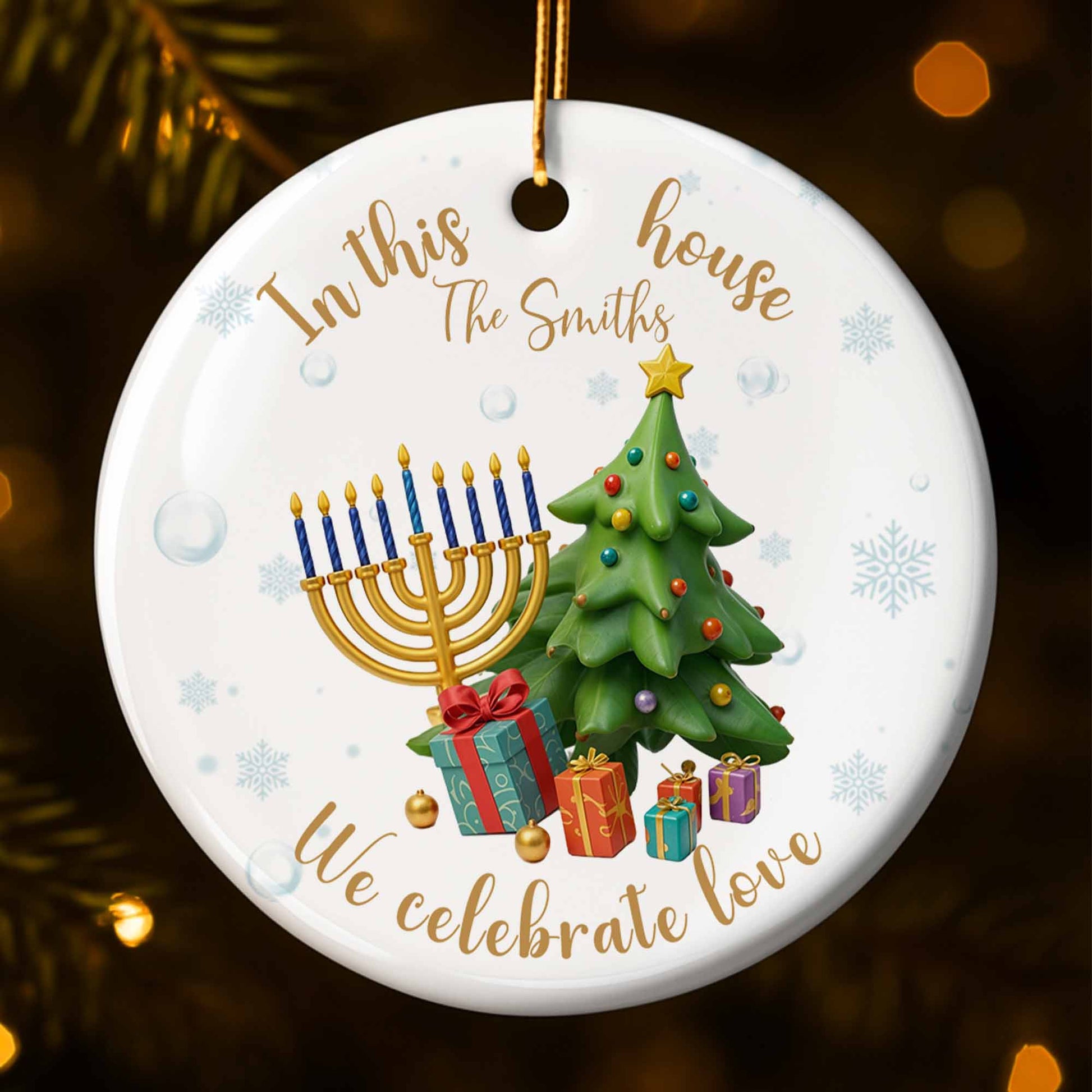 In This House We Celebrate Love Menorah And Christmas Tree