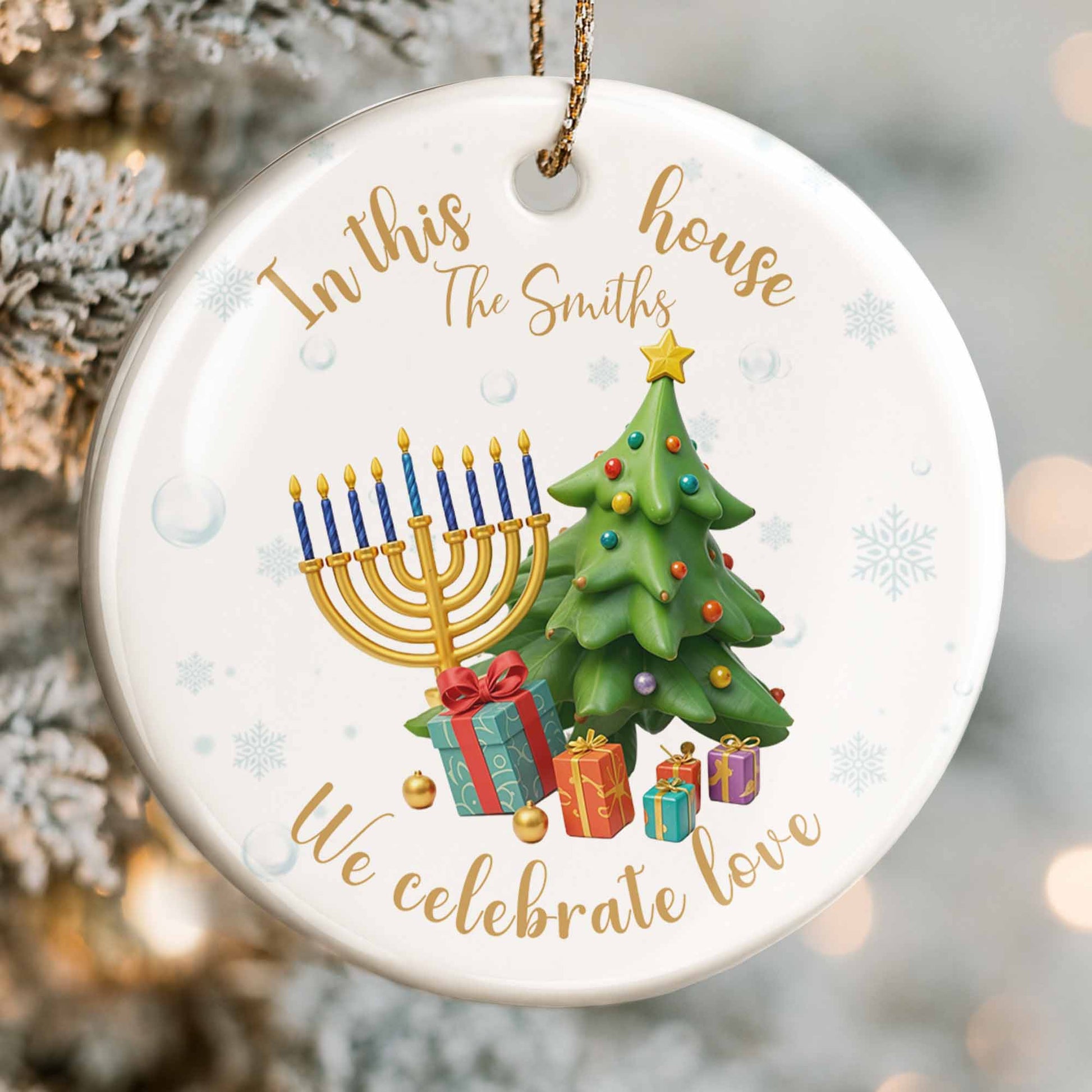 In This House We Celebrate Love Menorah And Christmas Tree