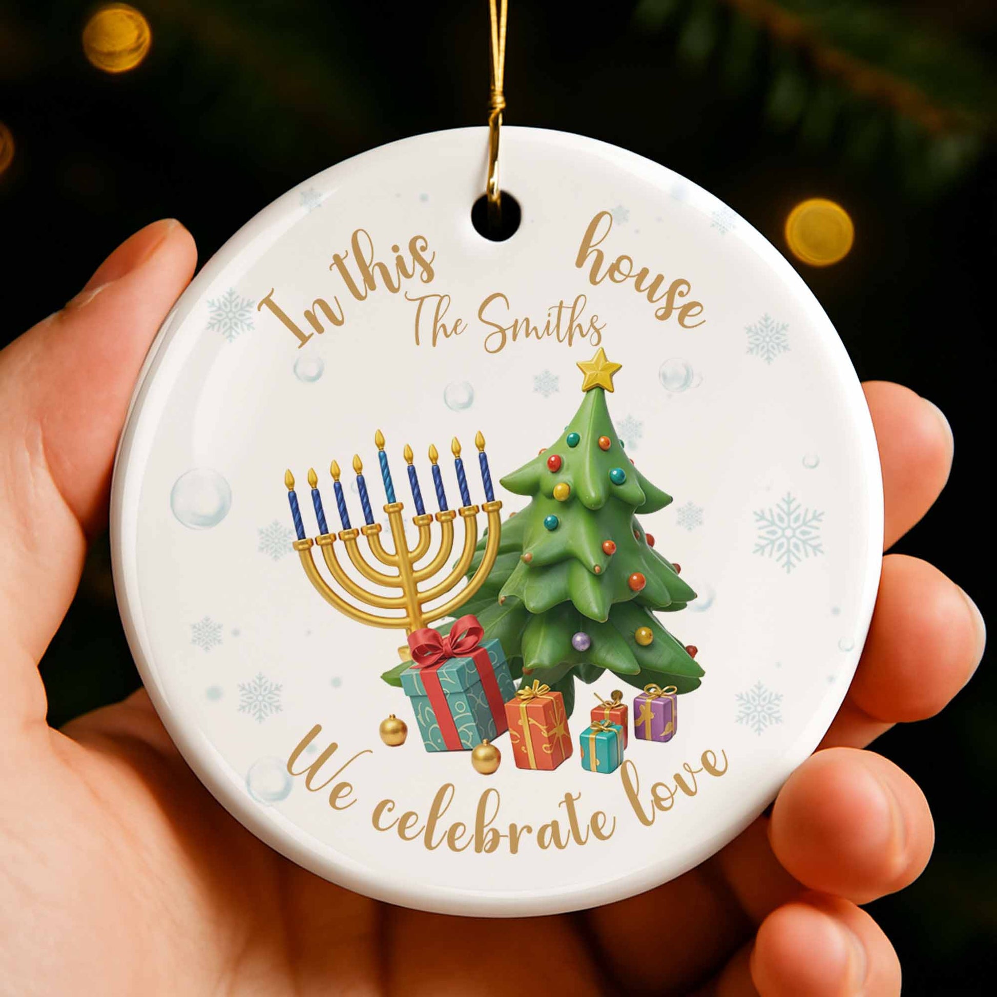 In This House We Celebrate Love Menorah And Christmas Tree