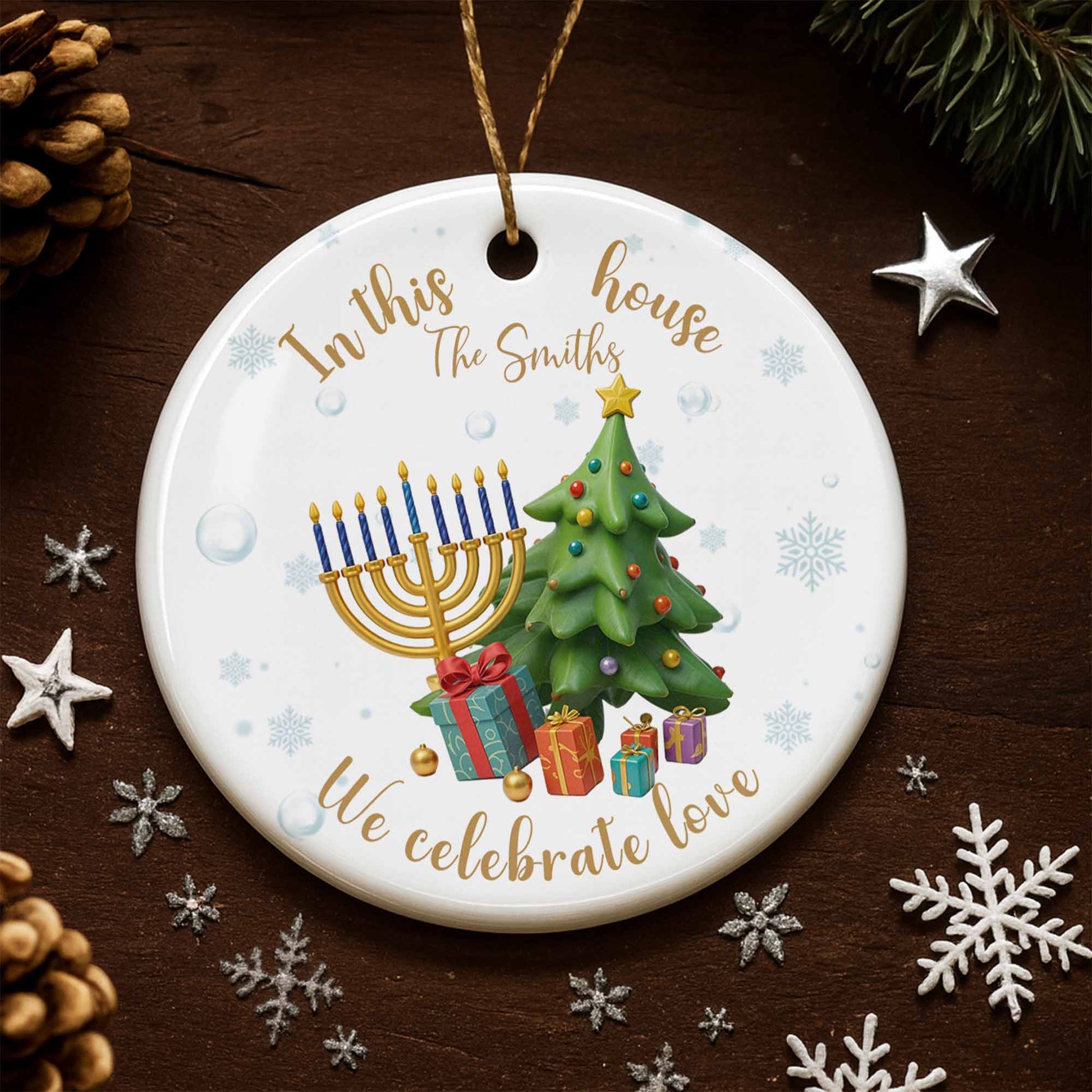 In This House We Celebrate Love Menorah And Christmas Tree