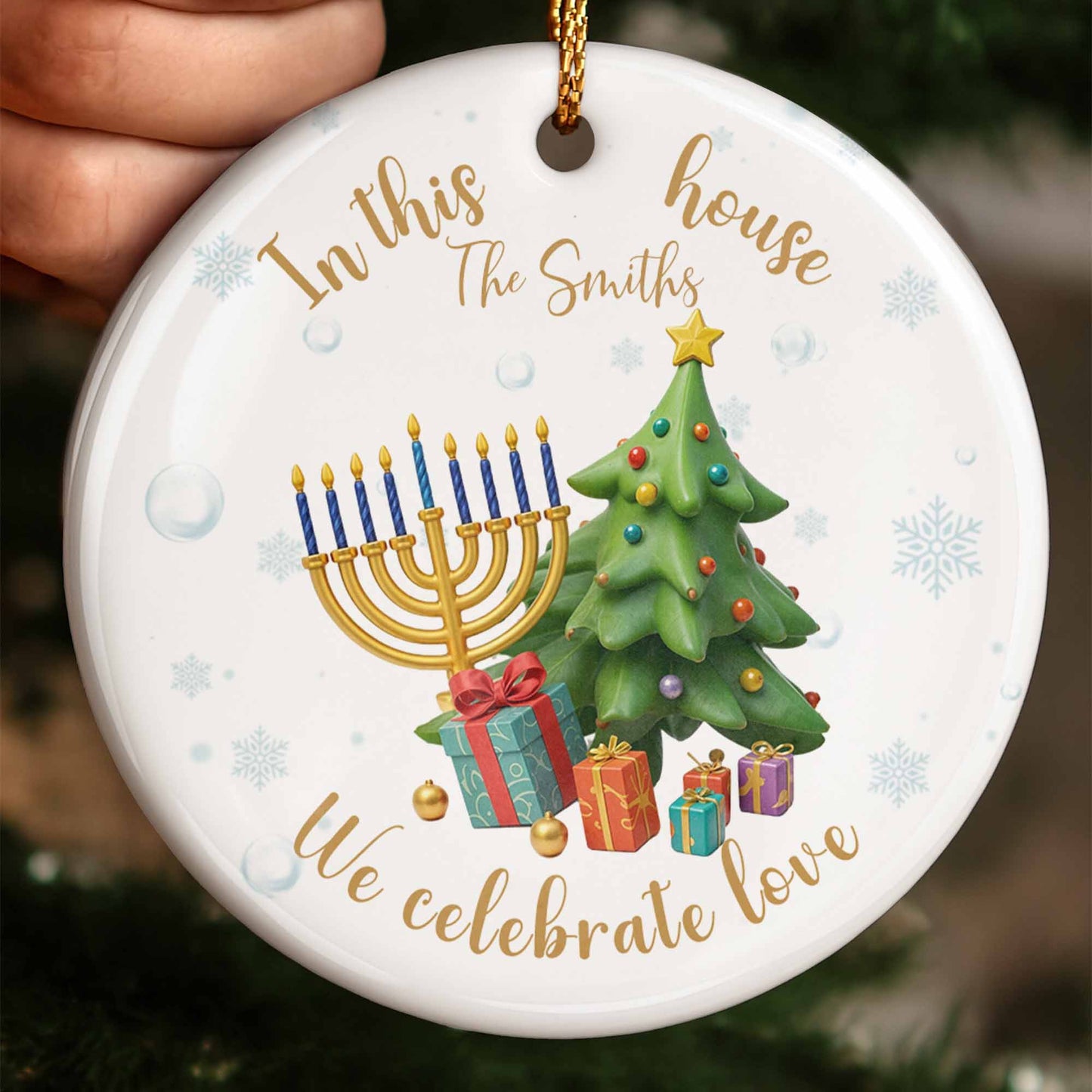 In This House We Celebrate Love Menorah And Christmas Tree