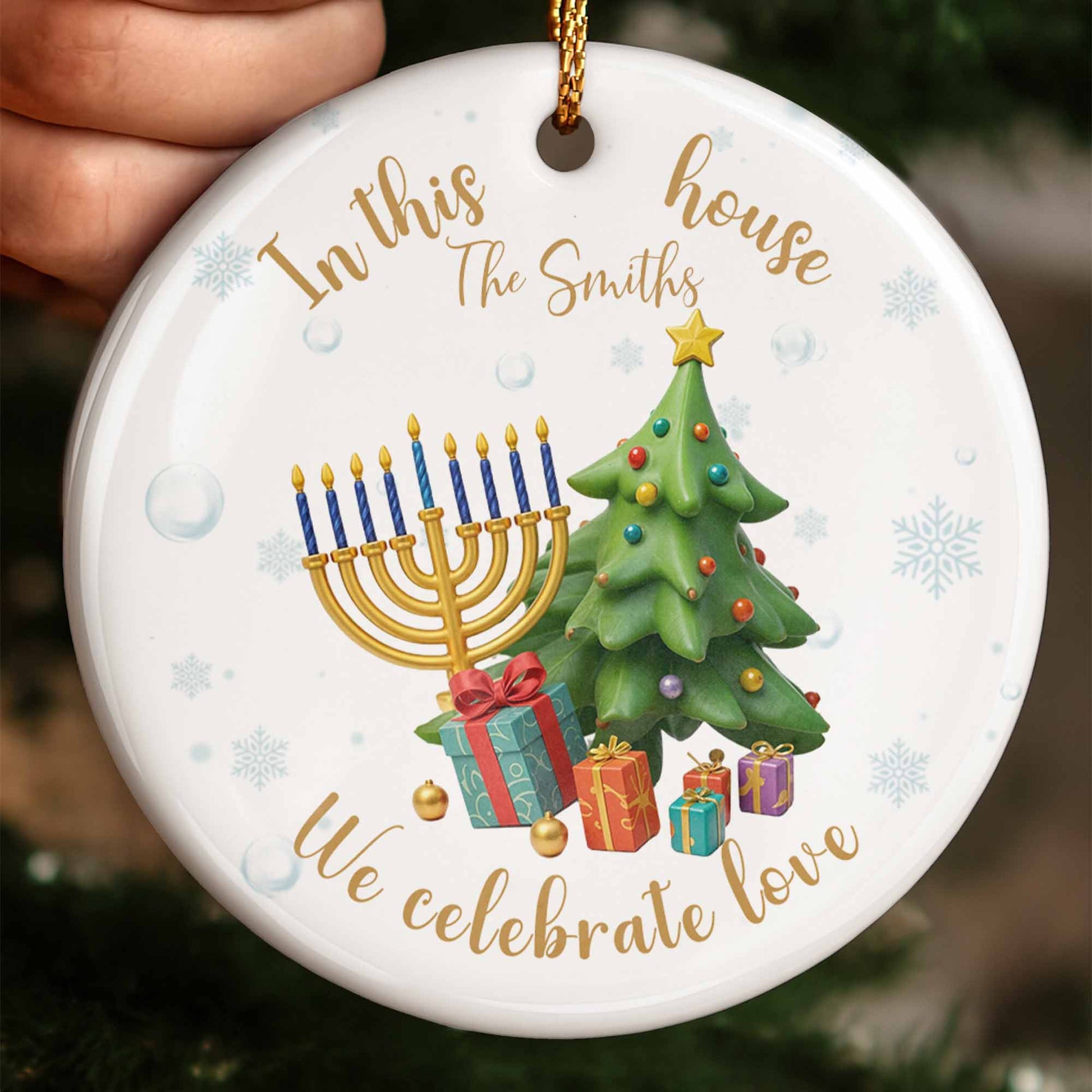 In This House We Celebrate Love Menorah And Christmas Tree