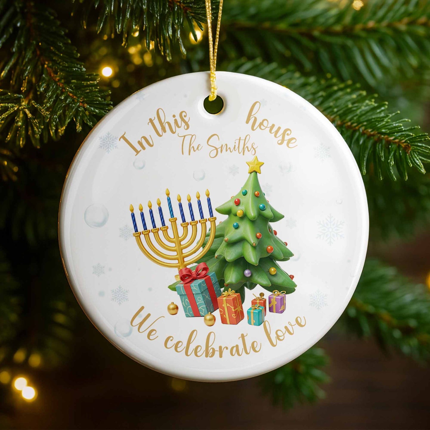 In This House We Celebrate Love Menorah And Christmas Tree