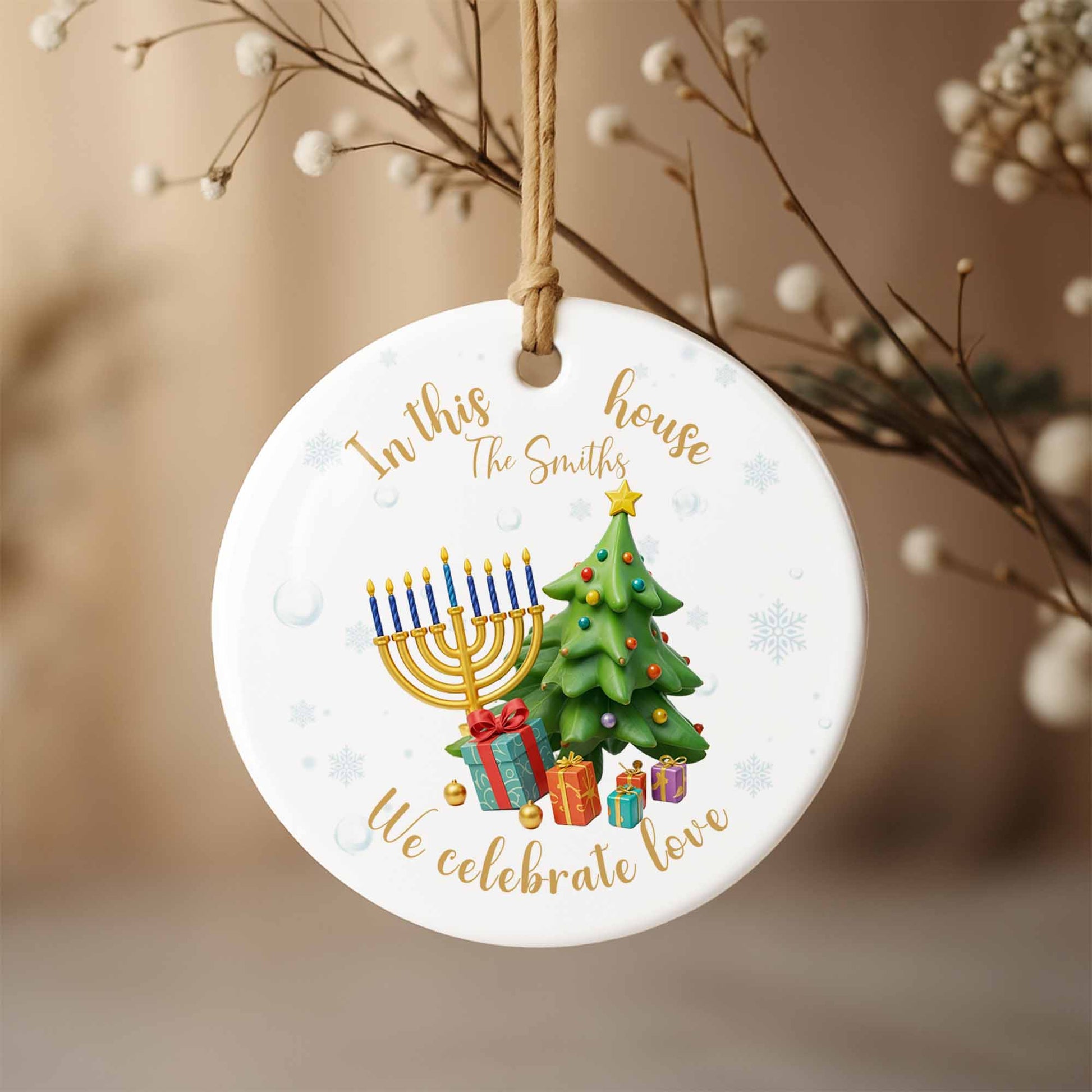 In This House We Celebrate Love Menorah And Christmas Tree