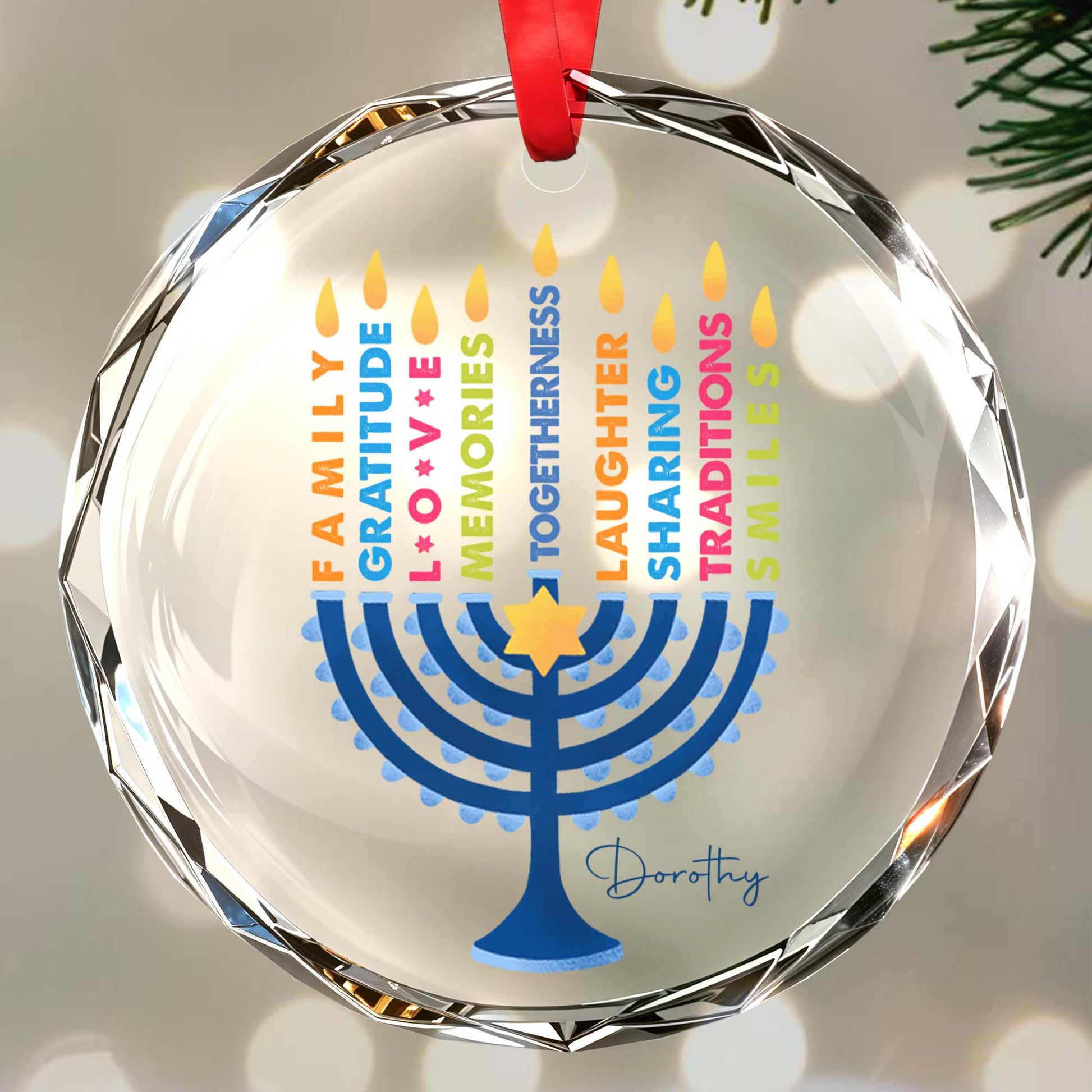 Family Gratitude Love Menorah Holiday Ornament