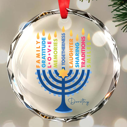 Family Gratitude Love Menorah Holiday Ornament