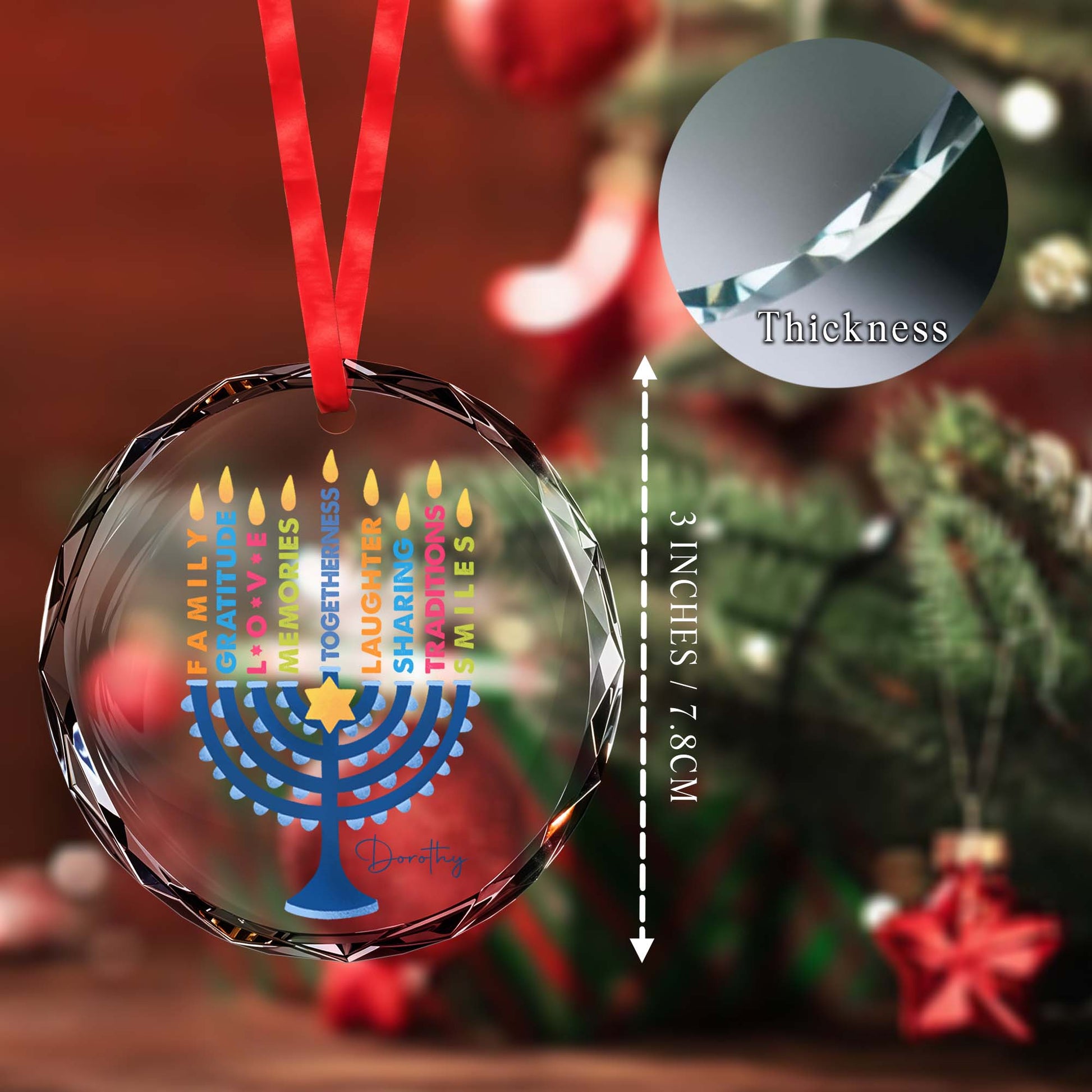 Family Gratitude Love Menorah Holiday Ornament