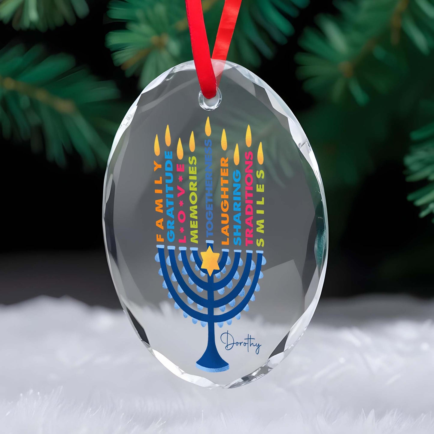 Family Gratitude Love Menorah Holiday Ornament