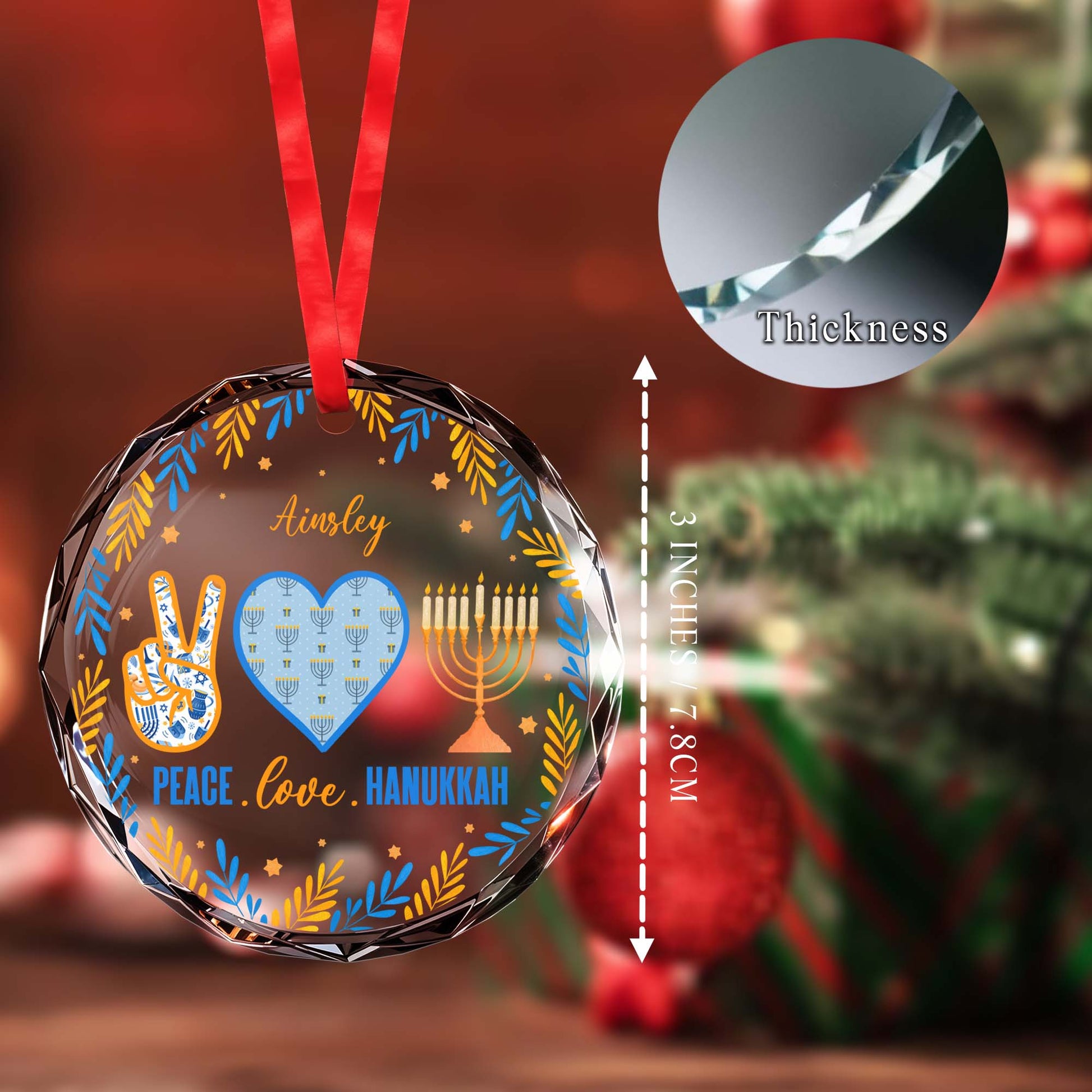 Peace Love Hanukkah Decorative Menorah Heart Ornament