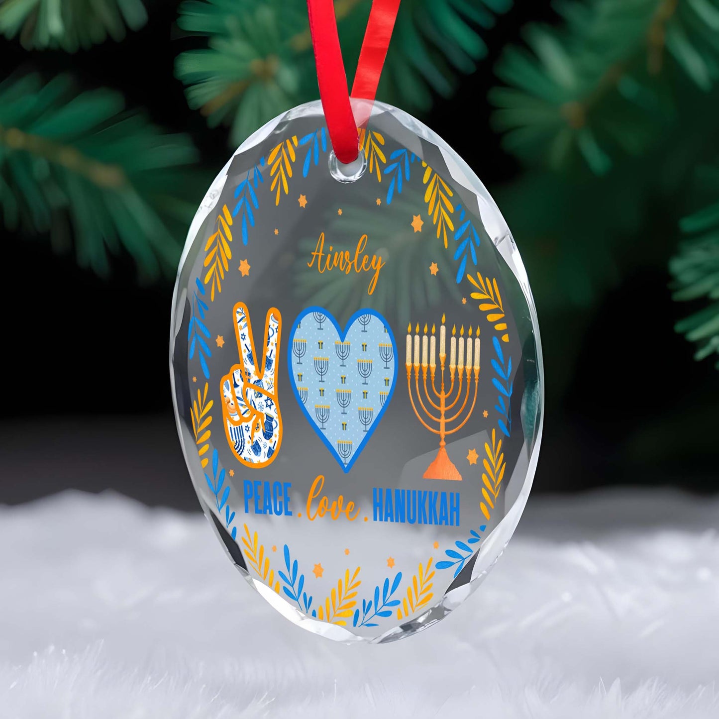 Peace Love Hanukkah Decorative Menorah Heart Ornament