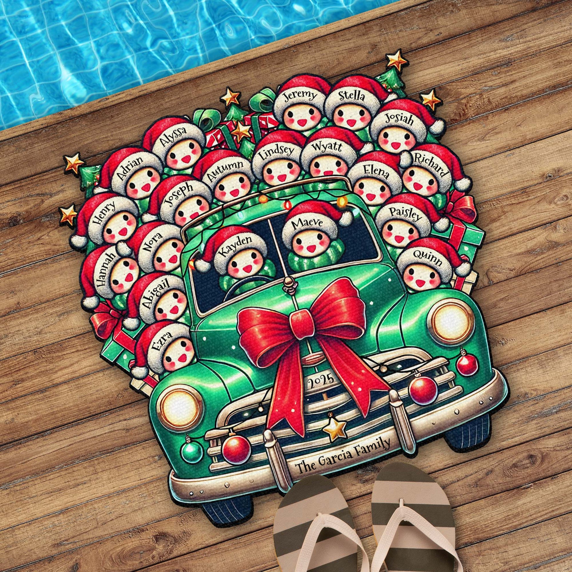 Holiday Greetings From Our Home, Classic Car With Snowmen