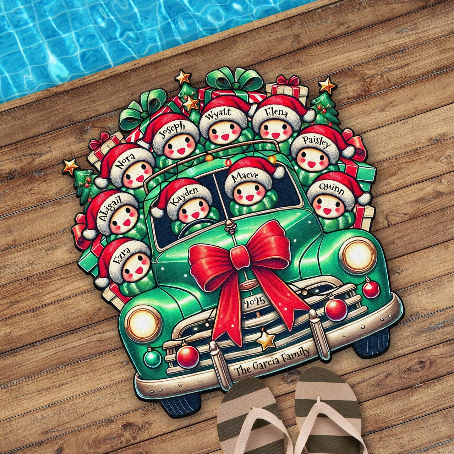 Holiday Greetings From Our Home, Classic Car With Snowmen