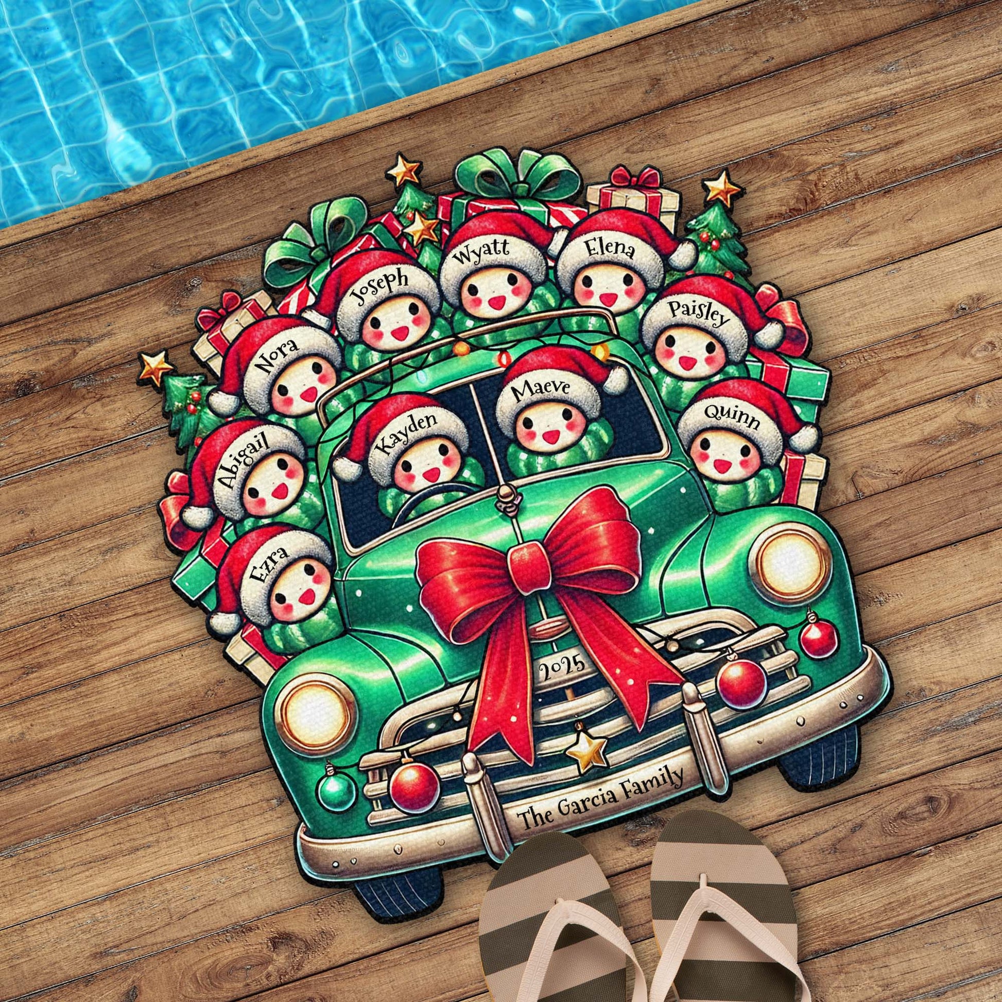 Holiday Greetings From Our Home, Classic Car With Snowmen