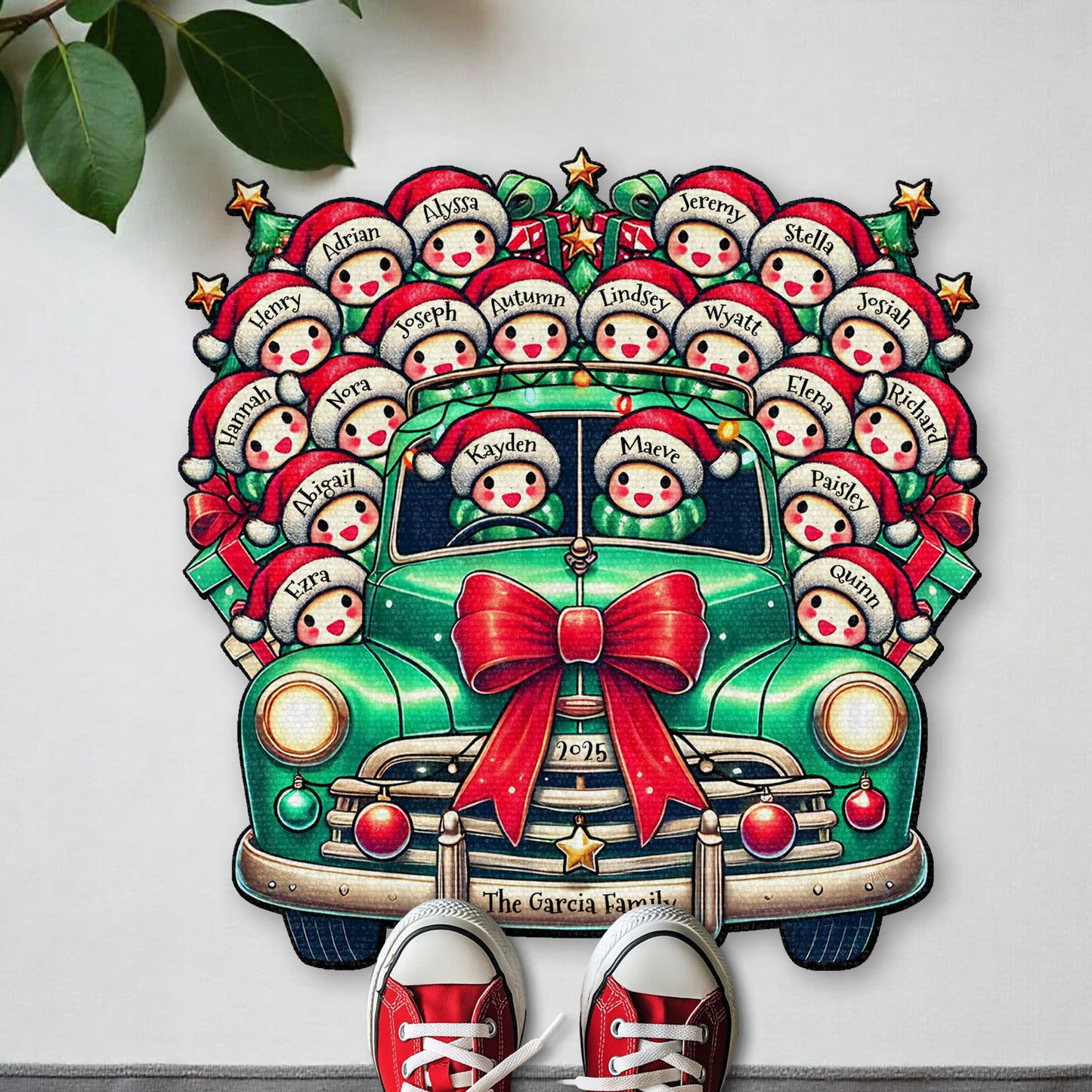 Holiday Greetings From Our Home, Classic Car With Snowmen