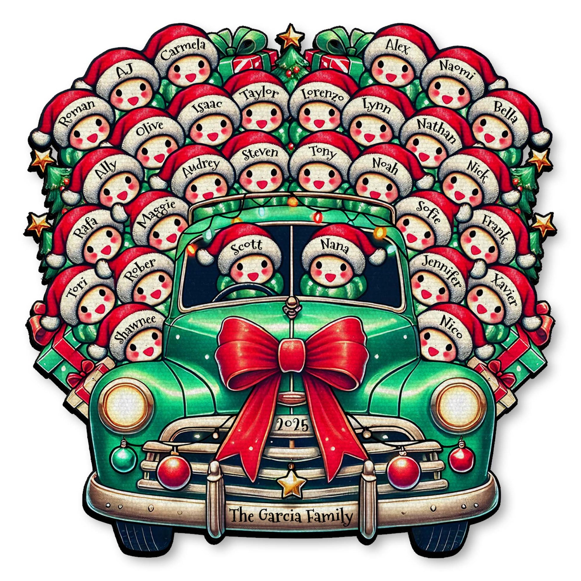 Holiday Greetings From Our Home, Classic Car With Snowmen