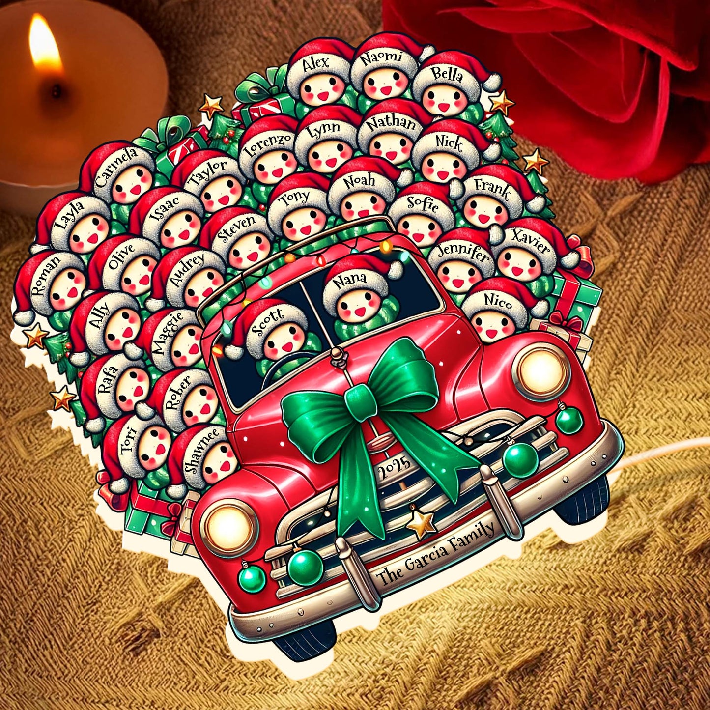 To The Garcia Family Snowman And Vintage Car Holiday Design