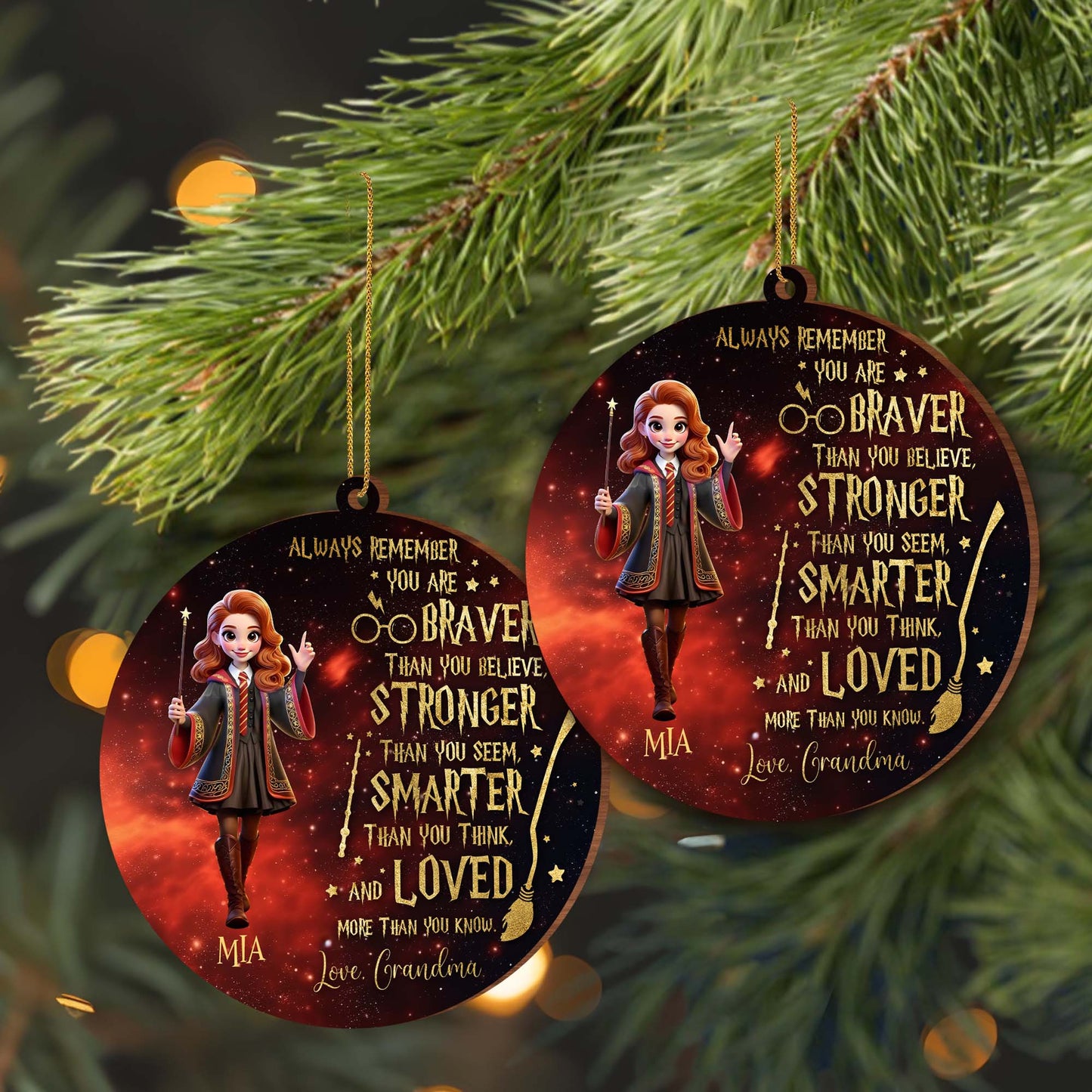 Braver Stronger Smarter Loved Wizard Girl Inspirational Ornament