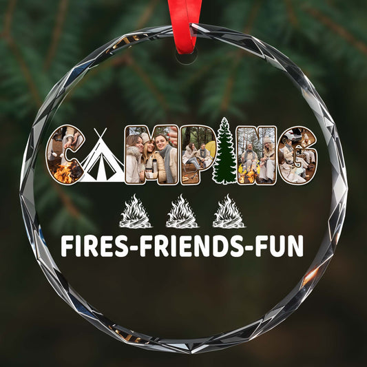 Camping Fires Friends Fun Circle Glass Ornament