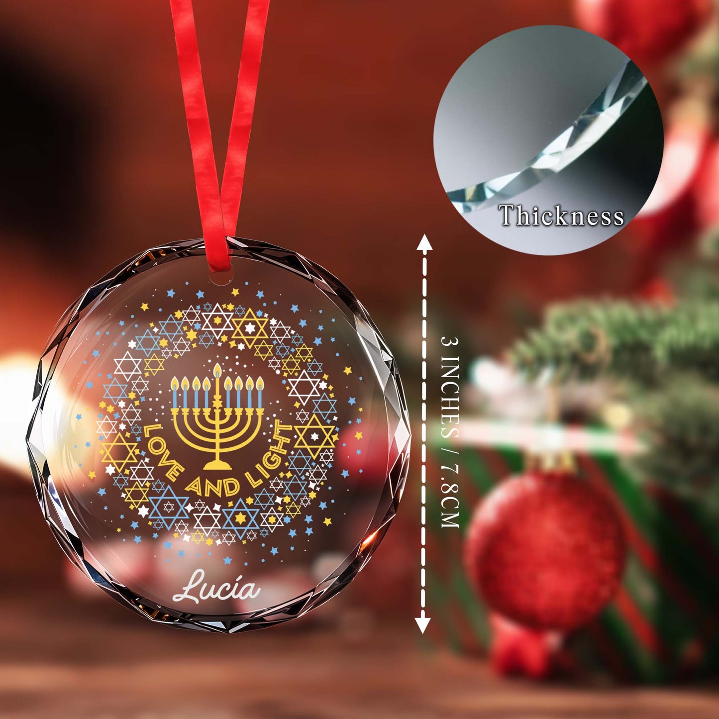 Love And Light Menorah And Stars Glass Ornament