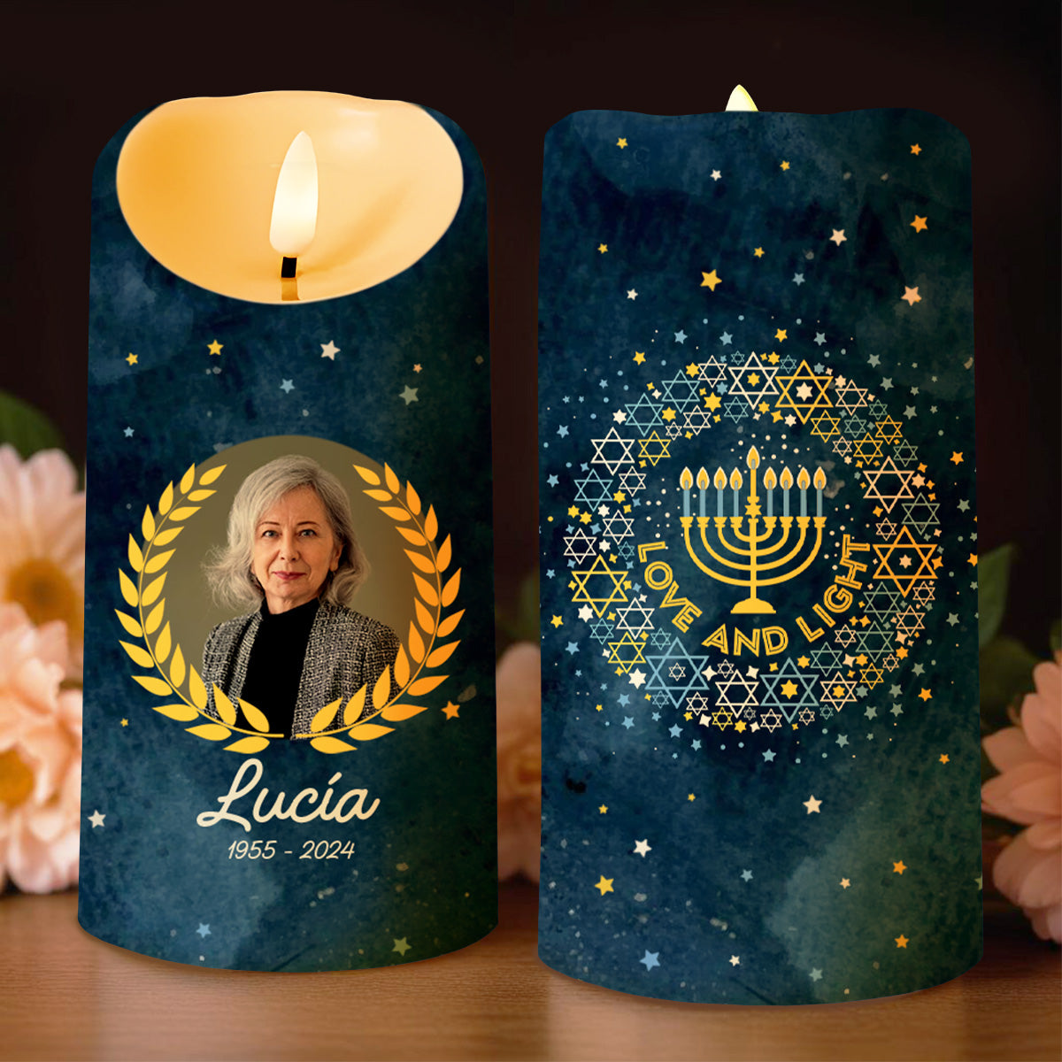 Love And Light Menorah And Stars Design