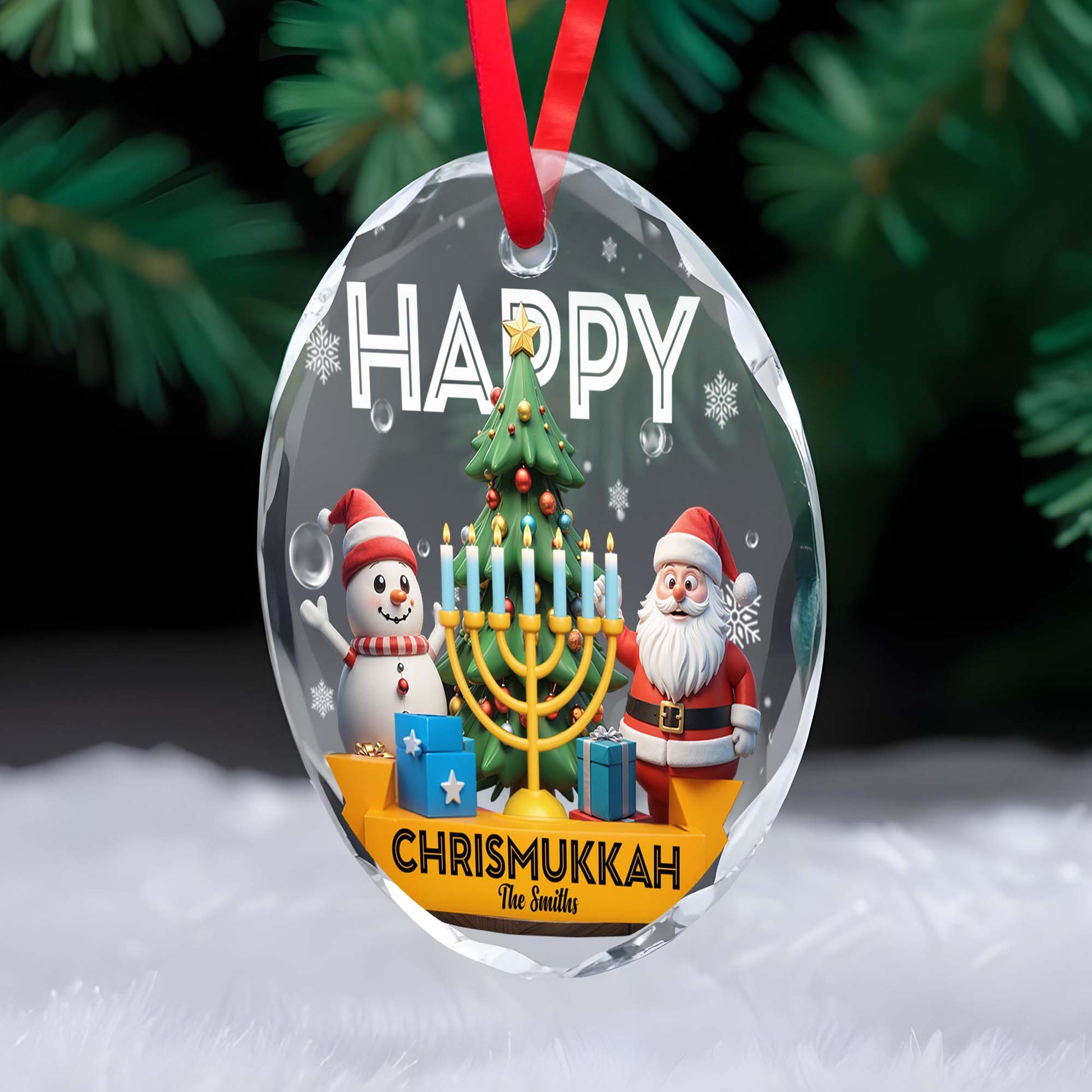 Happy Chrismukkah Snowman, Tree, Menorah and Santa Design
