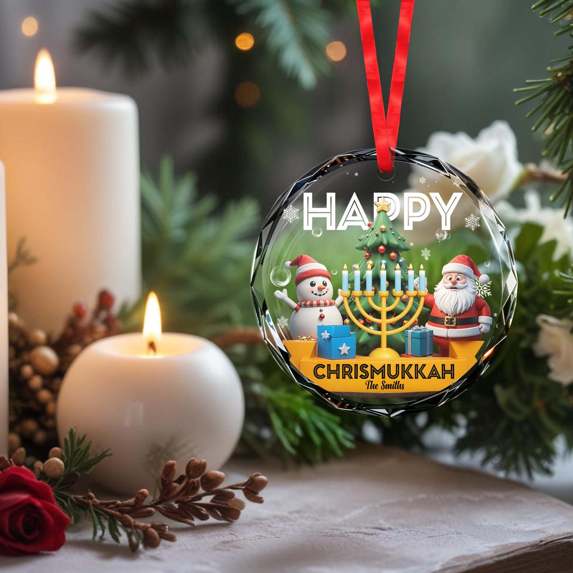 Happy Chrismukkah Snowman, Tree, Menorah and Santa Design