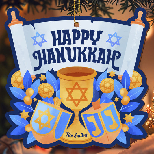 Happy Hanukkah Scroll and Menorah Design